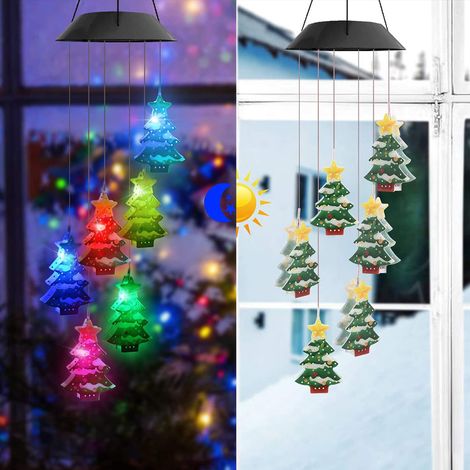 Carillon solaire de Noël pour extérieur, étanche, à LED, avec lumière à couleurs changeantes, pour terrasse, jardin ou maison. (1/5)
