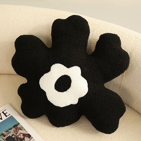Coussin câlin en éponge noire en forme de fleur, coussin décoratif doux pour canapé, salon, chambre et décoration intérieure (1/3)