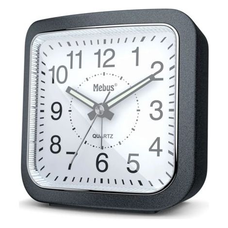 Quarzwecker, lautlos, berührungslos, Leuchtzeiger, Schlummeralarm, Schlummeralarm, beleuchtetes Zifferblatt auf Knopfdruck, Farbe anthrazitgrau, Modell (1/5)