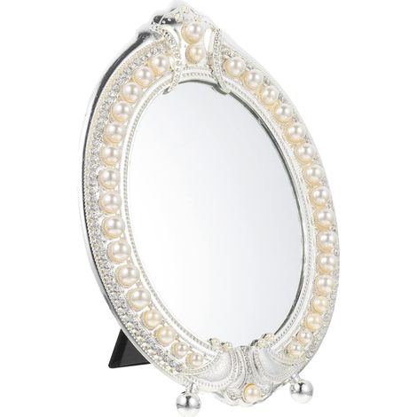 Miroir De Maquillage Vintage avec Décorations Perles Miroir De Table Autoportant Élégant Et Durable pour Coiffeuse Décoration Intérieur (1/5)