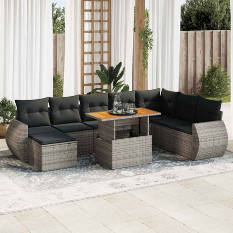 9-tlg. Garten-Sofagarnitur mit Kissen Grau Poly Rattan vidaXL (1/5)