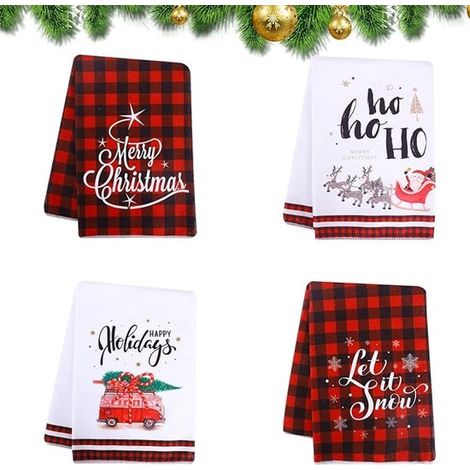 Paquete de 4 paños de cocina navideños, Paños decorativos navideños, Paños de cocina navideños, Paños de té y bar navideños a cuadros, 40 x 60 cm (1/5)