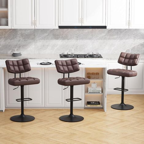 Barhocker höhenverstellbar, drehbar, mit Armlehnen & Rückenlehne, 3er Set Braun (1/5)