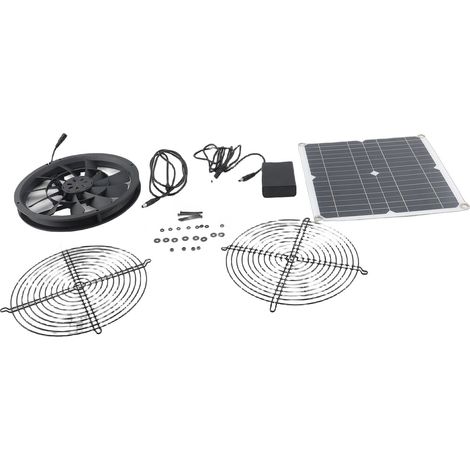 Kit de ventilateur solaire 15 W, 3000 tr/min, ventilation efficace pour poulaillers, serres et abris pour animaux, avec boîtier à piles. (1/4)