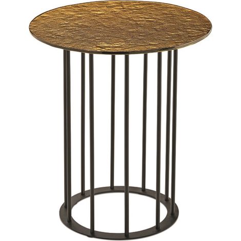 Tavolino tondo D45 cm con base in metallo Nero e piano in vetro martellato Ambra MUTE (1/2)