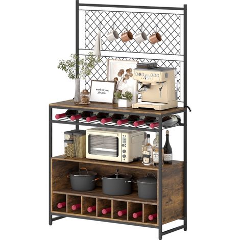 Étagère cuisine plan travail maille métallique 5 crochets meuble rangement épices casseroles poêles marron