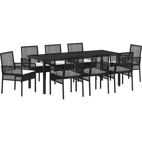 Maison Exclusive - Set da Pranzo per Giardino con cuscino 9 pcs Nero polyrattan