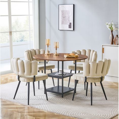 Ensemble table à manger ronde 107 cm MDF noyer, 4 places, rangement pour petit espace – MEUBLIV (1/5)