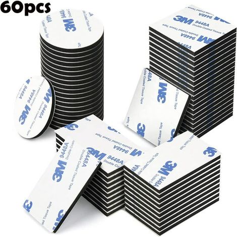 Lot de 60 pastilles adhésives double face 3M, mousse éponge autocollante, 3 tailles différentes pour fixation rapide (1/5)