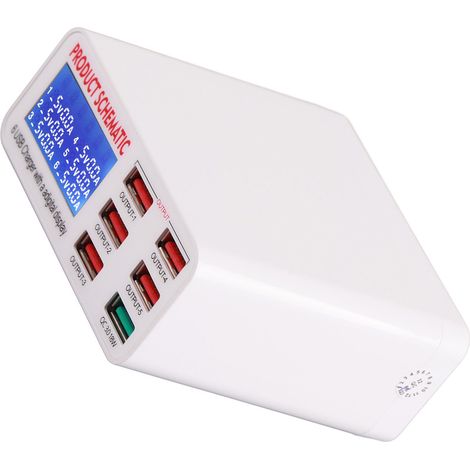 6-Port-USB-Ladehub mit digitaler LCD-Anzeige, automatischer Geräteerkennung, Desktop-USB-Ladestation, 100–240 V EU-Stecker (1/5)