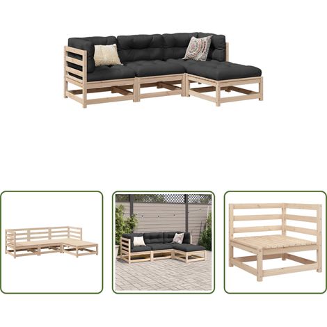 Canapé d'angle -  Salon de jardin 4 pcs bois massif de pin (1/5)
