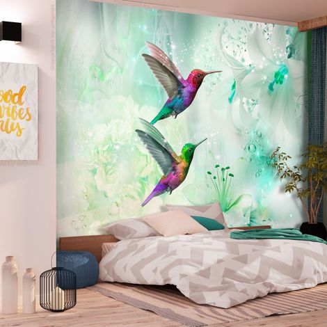 Fotomurale adesivo - Colourful Hummingbirds (Green) - 294x210