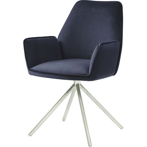 Sedia poltroncina girevole con braccioli elegante imbottita HHG-851 gambe grigie velluto antracite blu