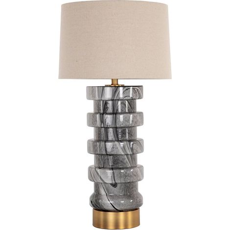 Lampe à poser design verre marbré noir blanc élégance contemporaine - Noir marbré blanc et beige doré (1/3)
