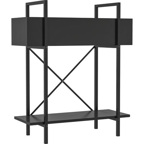 Étagère à plantes 2 niveaux métal noir 60x25x70 cm, pour intérieur/extérieur. Support et escalier à fleurs pour salon, balcon ou jardin (1/5)