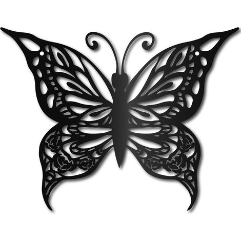 Décoration Murale en Métal avec Papillon et Fleurs Noires - Décoration Murale en Fer Suspendre - Sculpture Murale - Cadeau pour Maison, Le Bureau, Le Balcon, Le Jardin, Le Salon, Noël 30x23cm (1/5)