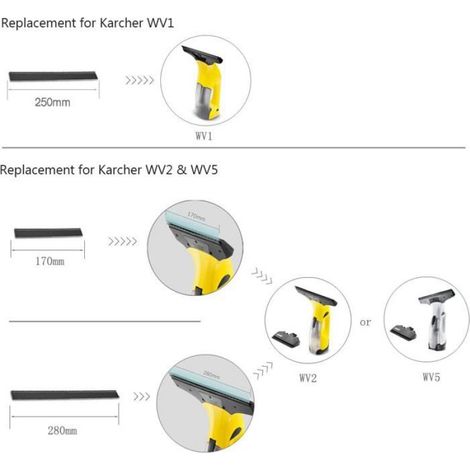 Lames de rechange pour nettoyeur de vitres Kärcher WV2 et WV5 (2 pièces, raclette de 280 mm en caoutchouc) (1/4)