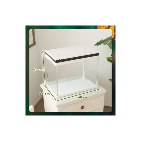 Aquarium, aquarium en verre 41 litres avec système de filtration, éclairage LED, pompe à eau, aquarium compact pour différentes espèces de poissons, blanc (1/5)