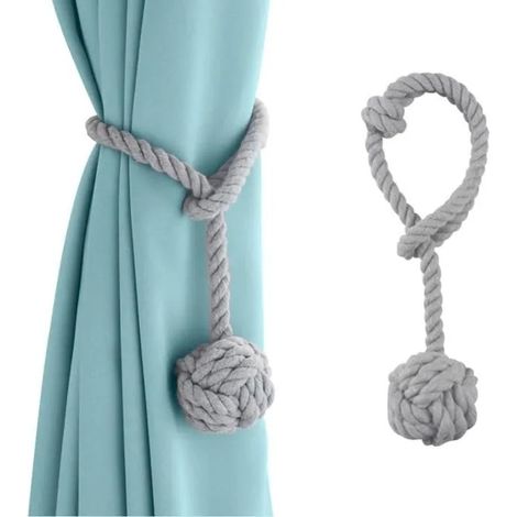 Embrasse à Rideaux - Corde Gris - 2 pièces - 65cm - Coton Naturel (1/4)
