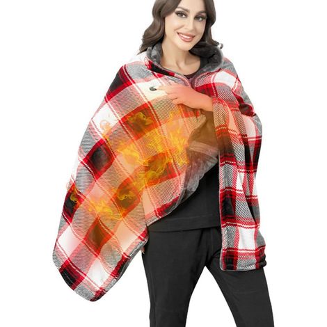 Couverture Chauffante USB, 150 x 85cm,Couverture Électrique, Couvertures Plaid Chauffant avec 3 Niveaux de Chauffage, Portable,Lavable en Machine,rouge