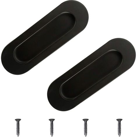 2 Pack Flush Flush Sliding Door Handles Stainless Steel Black Oval Drawer Cabinet Handles (1/4)