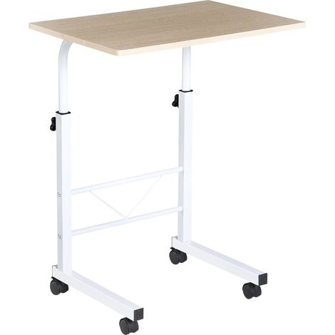 Mesa auxiliar elevable con ruedas y frenos, diseño en C, acero y tablero maple (1/5)
