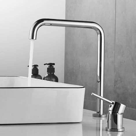 Robinet mitigeur lavabo haut 2 trous chromé – Bec pivotant rotatif 360º – Laiton – Cartouche céramique – Débit 4 L/min – Valaz (1/5)