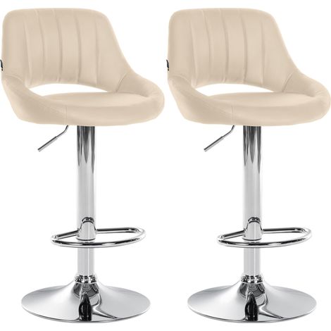 Lot de 2 tabourets de bar avec repose-pieds en forme d'arc assise en similicuir crème cadre en métal TDB10751 (1/5)