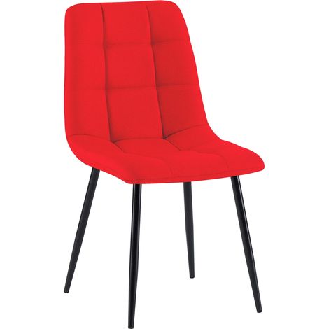 Chaise de salle à manger x1 coutures forme carrées en tissu rouge pieds en métal noir 100001972 (1/5)