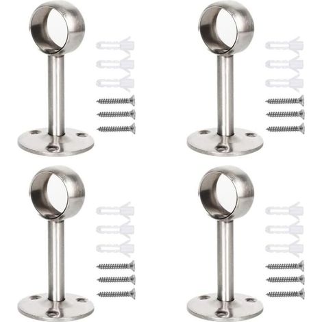 Deckenhalterungen, Gardinenstangenhalterung aus Edelstahl, Gardinenstangenhalterung mit Schrauben und Dübel, für Kleiderschrank, Küche (22 mm, Silber)