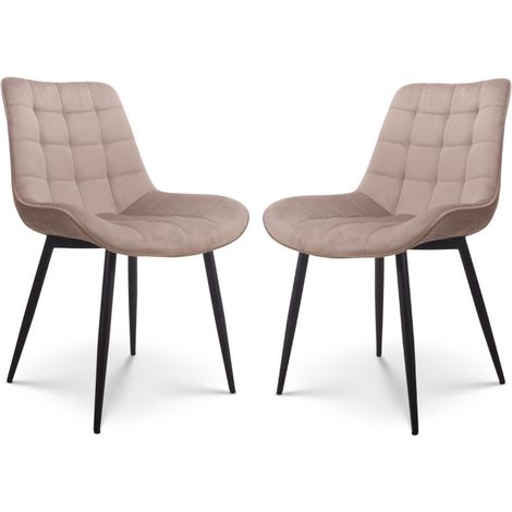 Set di 2 sedie moderne in tessuto di velluto beige con gambe in metallo