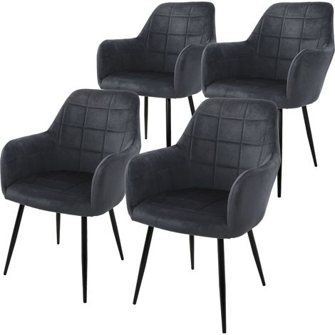 ECD Germany 4er Set Esszimmerstühle mit Rückenlehne, Dunkelgrau, Küchenstuhl mit Samtbezug, Polsterstuhl mit Metallbeinen, Ergonomischer Stuhl für Esstisch, Esszimmerstuhl Wohnzimmerstuhl Küchenstühle (1/5)