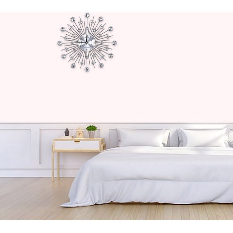 Funkelnde, silberfarbene, blumenförmige Wanduhr für Wohnzimmer und Büro (runde Blume) (1/5)