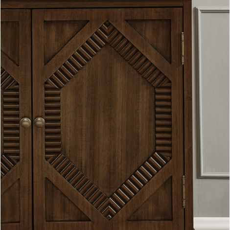 Buffet rétro en bois avec rangement et vitrines géométriques, meuble TV pour salon, cuisine, couleur noyer (1/5)