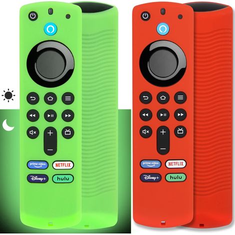 Confezione da 2 custodie compatibili con Fire TV Stick 4K Alexa Voice Remote di terza generazione, cover in silicone antiscivolo con cordino (verde lucido e rosso non lucido)