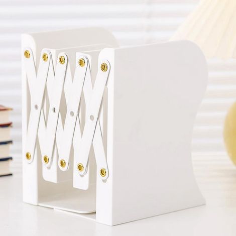 serre-livres Blanc En Mtal Rglable Et Robuste Organiseur De Bureau Accessoires Bureau Scolaires Pour La Maison, Bureau, L'cole, Bibliothque (1/5)