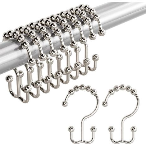 Crochets de rideau de douche, en métal double couche antirouille, lot de 12 anneaux de douche (tringle à rideau de salle de bain) (1/4)