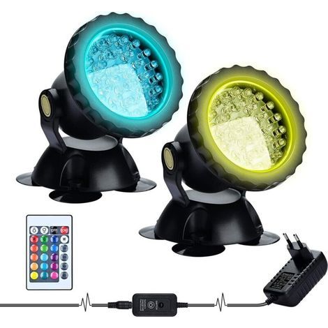 Lumière LED Submersible,RGB Projecteur Aquarium,sous-Marine Eclairage Submersible pour Poisson, LED étanche IP68 Lampe Angle Réglable Lumière avec Télécommande pour Jardin Pond Piscine Fontaine (2 Pac (1/5)