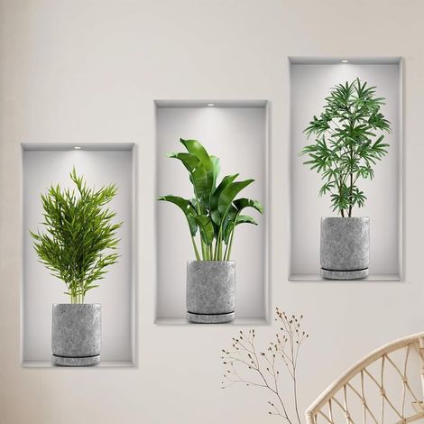 3 Pièces Stickers Muraux Vase 3D Stickers Plante Decoration Murale Salon Convient pour Décorer les Chambres les Salles a Manger les Hôtels et pour Recouvrir les Murs Endommagés (1/5)