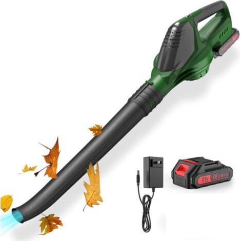 Souffleur de feuilles sans fil 21 V avec batterie et chargeur, souffleur de feuilles sans fil réglable à 5 vitesses pour l'entretien de la pelouse, souffleur de feuilles sans fil, vert