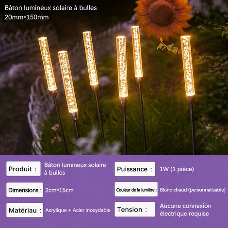 Balise solaire sur piquet roseau tige à bulles 215 en acrylique IP65 pour jardin 2 15 réf 3401 100 g – Livraison gratuite