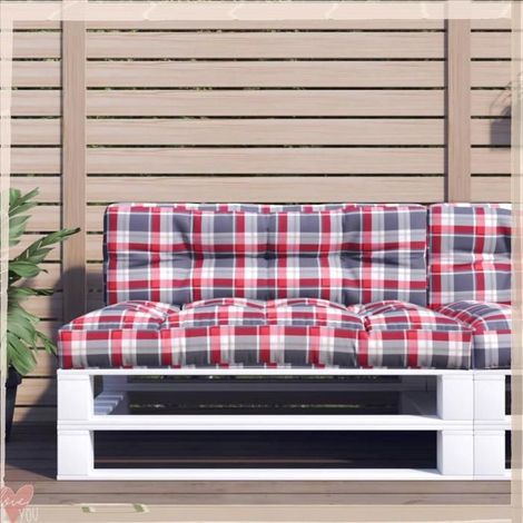 360636 Coussin de palette motif à carreaux rouge 120x40x12 cm tissu (1/5)