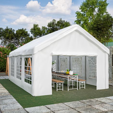 Tente garage auto 4x6 m avec portes enroulables avant et arrière pour accès double, structure renforcée résistante aux intempéries, toit et parois amovibles