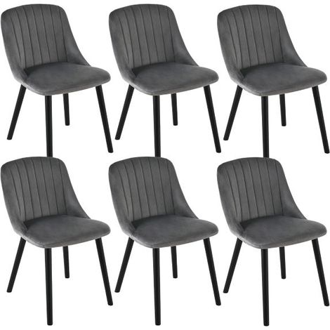 Goeurvant Moderne Esszimmerstühle mit dicker Sitzpolsterung, ergonomischer Rückenlehne und Holzbeinen, Stil und Komfort in einem - 6er Set - Dunkelgrau mit schwarzen Beinen - Samt
