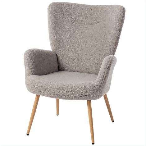 Banc de salle à manger Fauteuil de salon en tissu bouclette gris (1/5)