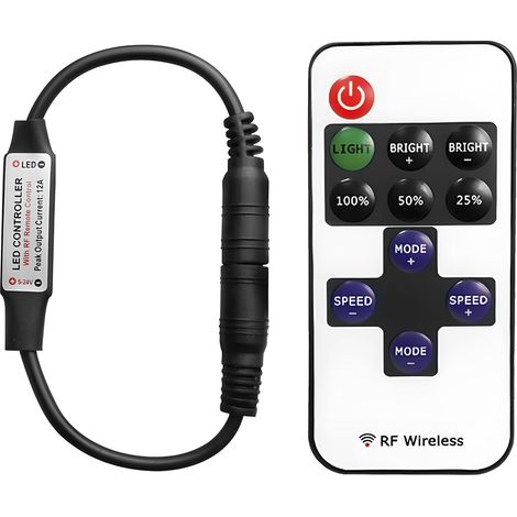 RF - Mini mando a distancia inalámbrico para tira de luces LED de un solo color 5050 3528 5630 2835 con conector CC RF 10 niveles para mini interruptor de atenuación en línea de 5-24 V (1/5)