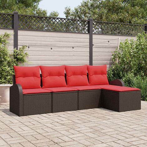 vidaXL Ensemble de Canapés 5 pcs Marron et rouge polyrotin (1/5)