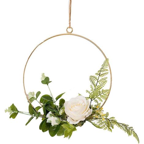 Couronne Murale Artificielle - Anneau Métallique Rond 20 cm - Décoration Intérieure Extérieure pour Porte Fenêtre Mur Mariage Anniversaire - 1 Pièce (1/5)