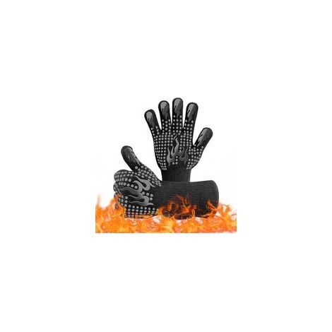 Gants de Barbecue, Gants Four Anti Chaleur Jusqu'à 800°C, Gant Barbecue Résistant à la Chaleur, Gants de Cuisine Antidérapants pour BBQ, la Cuisson, Grill et Cheminée, Noir (1/5)