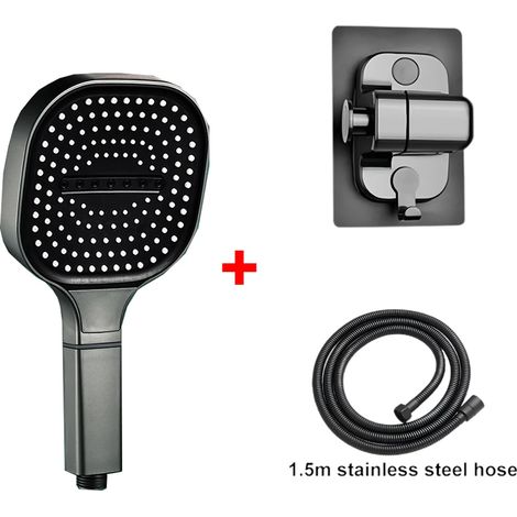 (Ensemble gris) Pommeau de douche carré haute pression de 13 cm avec filtre, 3 modes de jet à grand débit et effet pluie (1/5)